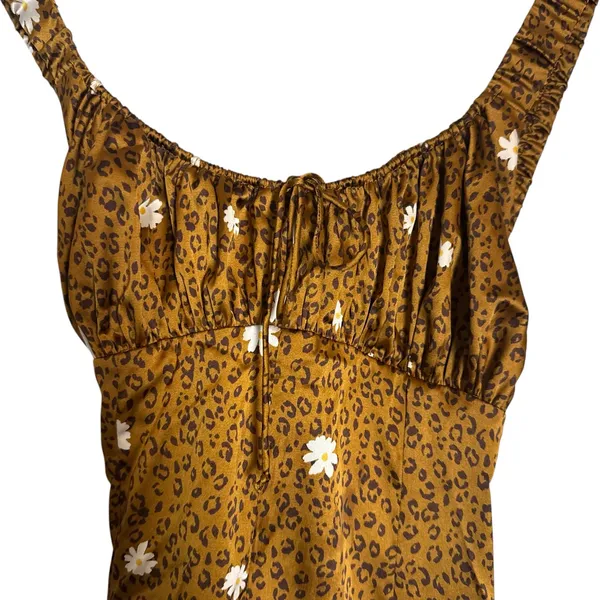 For Love & Lemons Revolve Tawney Cheetah Floral Animal Print Satin Mini Dress M - Image 5