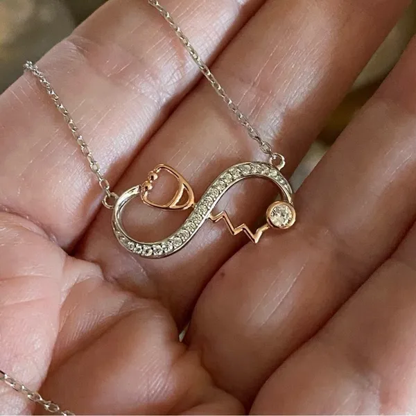 Stethoscope Infinity Sterling Silver Necklace Gold - Image 5