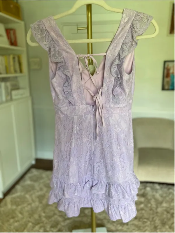 Petal and Pup Mini Dress Lavender Lace Ruffle Romantic Coquette Feminine XS Boho - Image 3