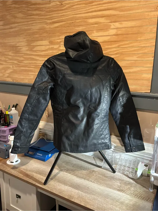 Danesi Black Hooded Faux Leather Jacket Size M - Image 2