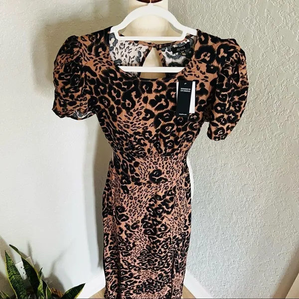AFRM Jamie Print Open Back Short Sleeve Dress, Brown/Black Animal, Small, NWT‎ - Image 6