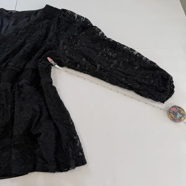 Torrid Black Stretch Lace Smocked Long Sleeve Babydoll Top Size 3X Goth Casual‎ - Image 9