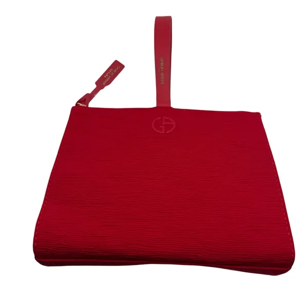 Giorgio Armani Red Beauty Zipper Wristlet Cosmetic Bag Clutch Textured Zip‎ Top - Image 7