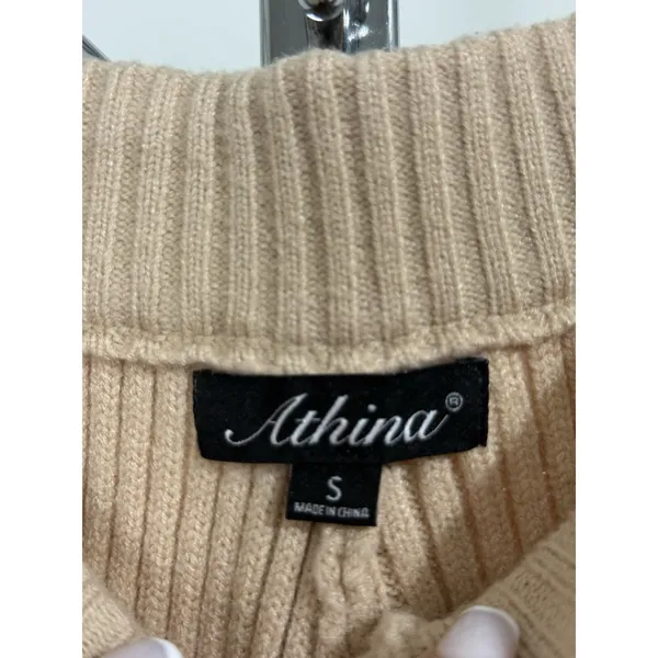 Athina Women’s Beige Pants 100% Viscose Ribbed Knit Wide Leg Drawstring Size S - Image 10