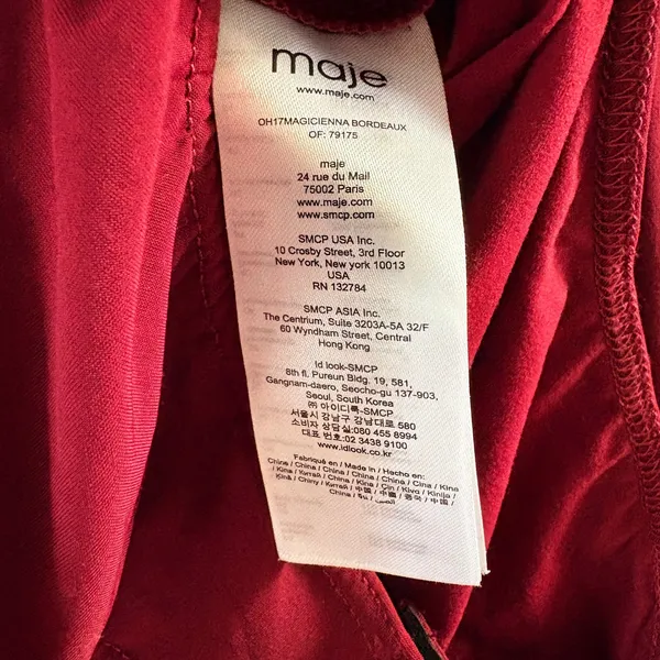 Maje Magicien Bordeaux Red‎ Long Sleeve Low Back Bodysuit Size 2 NEW - Image 9