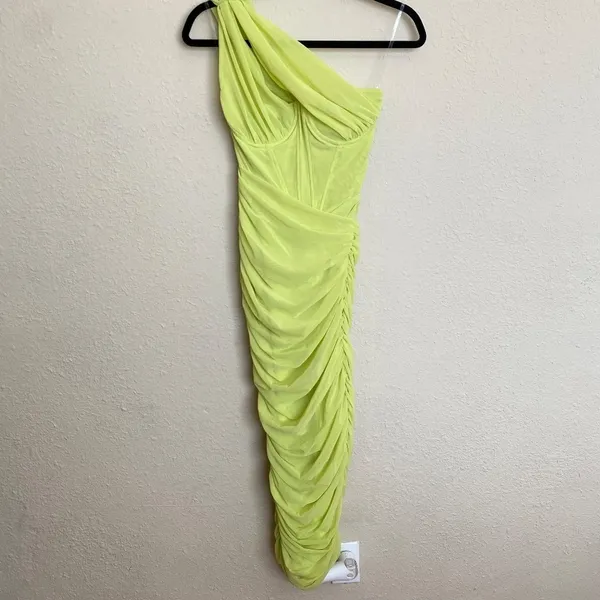 HOUSE OF CB 'Valentina'Lime neon‎ Asymmetric Cutout Midi Dress/Size XS plus cup - Image 10