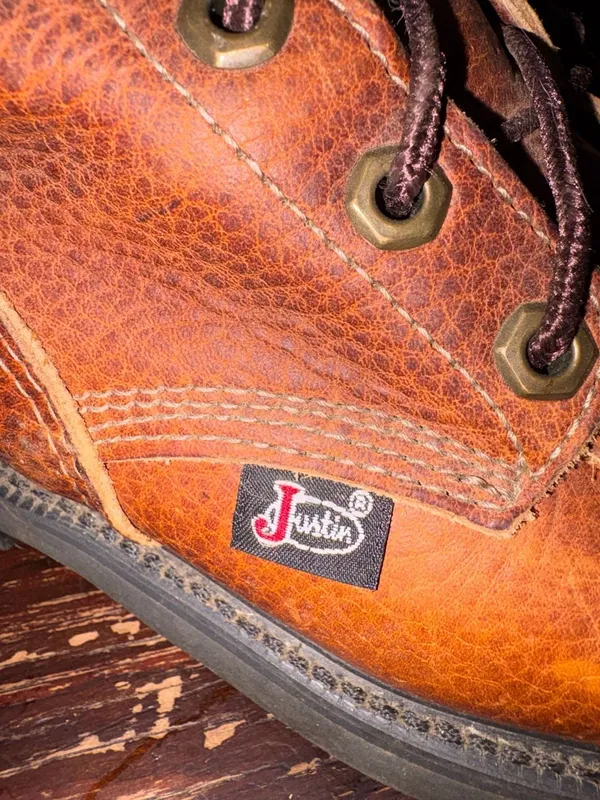 Justin Boots - Original Lace-Up Round Toe Work Boots - Size 7 - Image 2