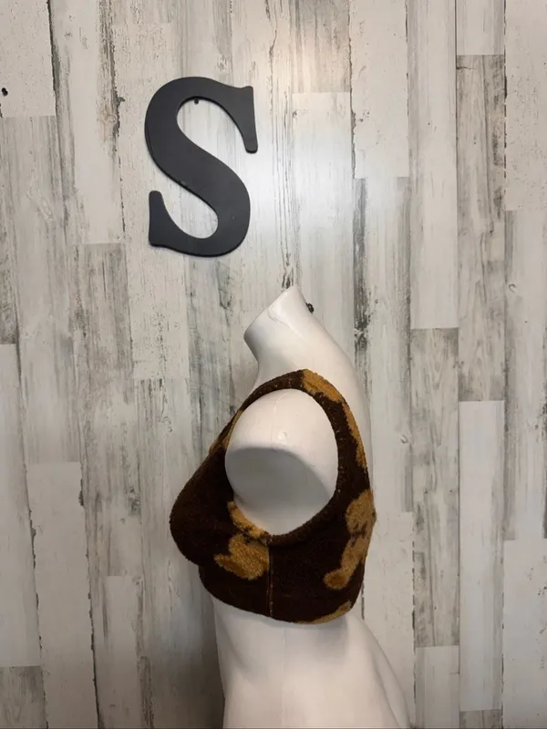 Teddy Bear Fuzzy Sherpa Crop Tank Top Bralette Womens Small Brown Beige - Image 2