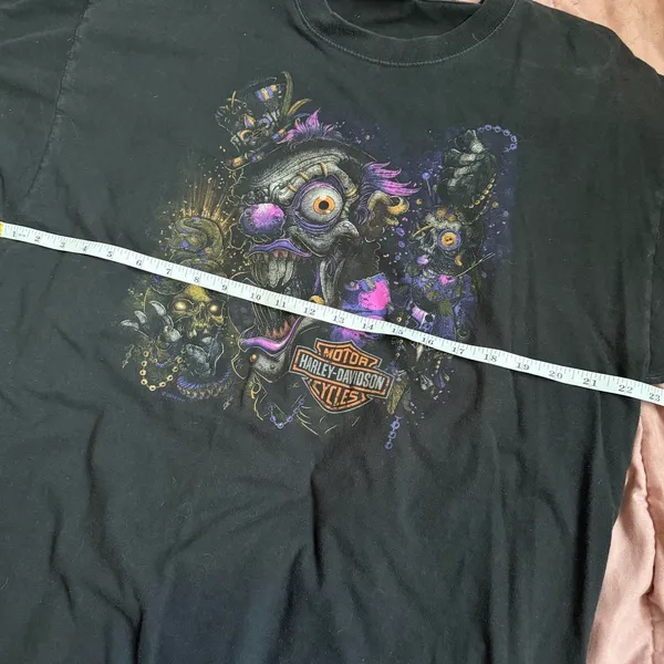 Harley Davidson Black Graphic Tee T-Shirt Jester Joker Clown Y2K Biker Streetwear Goth Punk Grunge Short Sleeve Men XL - measurements in pics - Image 5