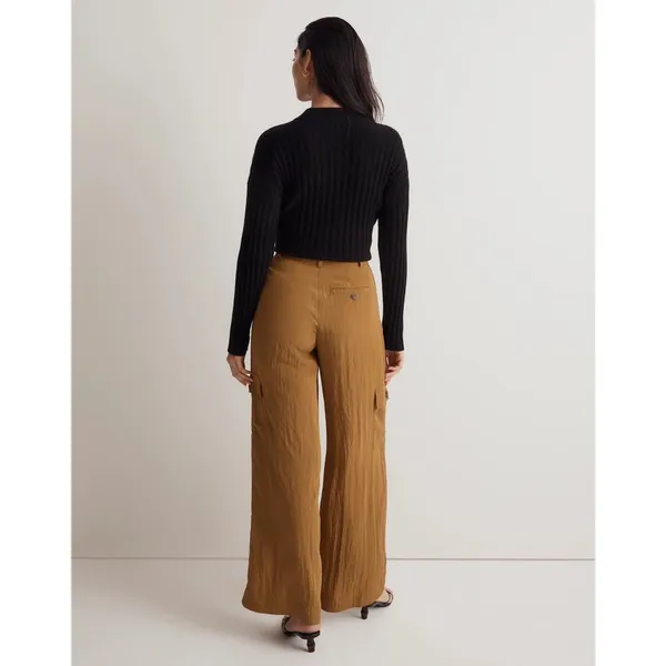 Madewell Sz 12 Olive Green Harlow Wide Leg High Rise Viscose Cargo Pants solid - Image 3