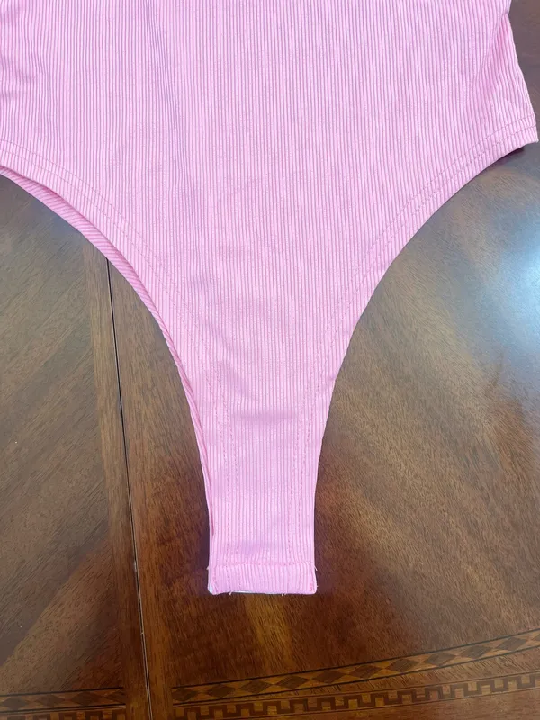 SHEIN Pink Ribbed Racerback Bodysuit Size Small - Image 4