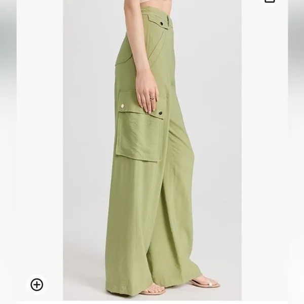 RTR Ramy Brook Women's Emil Pants sz 6 olive wide leg cargo solid green pockets - Image 3