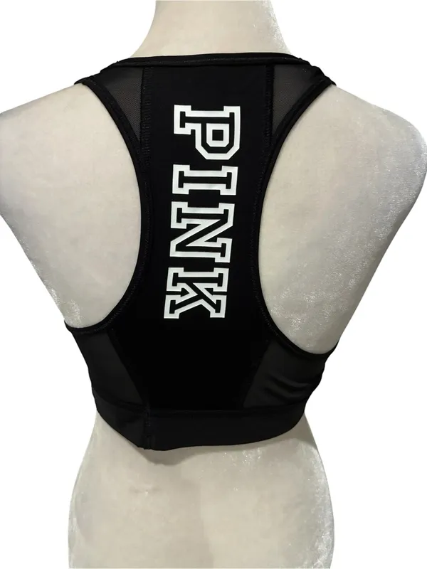 PINK Victoria's Secret Black High Neck Racerback Sports Bra Brand New - Image 4