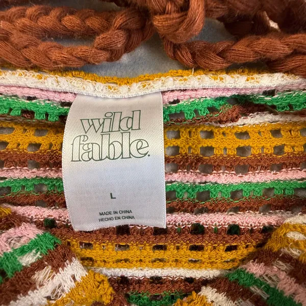 Wild Fable Striped Crochet Halter Top Brown Green Mustard Pink Large Boho - Image 4