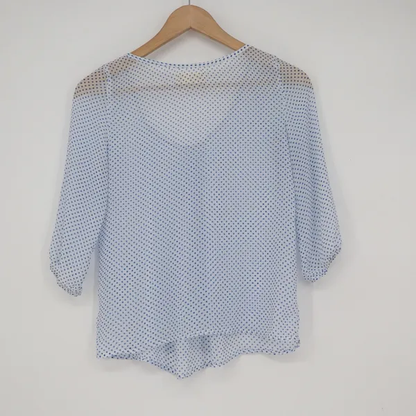 Hollister Blue White Polka Dot V-Neck 3/4 Sleeve Blouse Top XS - Image 5