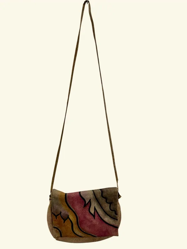 Magnifique Vintage Abstract Hand Painted Genuine Leather Flap Crossbody Bag - Image 3