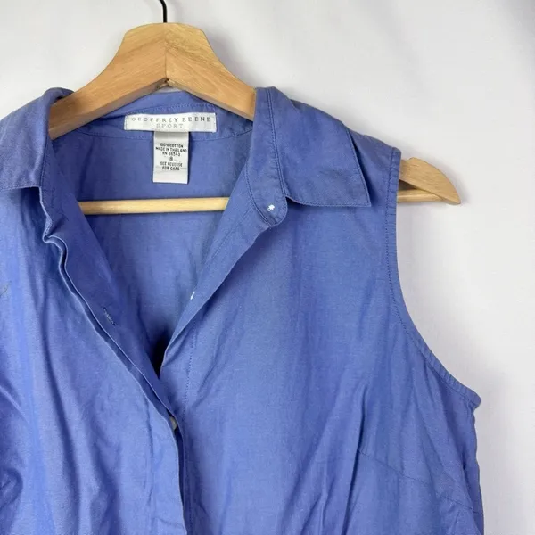 Vintage Geoffrey Beene Sport Blue Collar Y2K Button Down Tank‎ Top 8 - Image 3