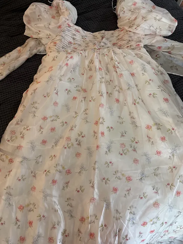 Melody Maxi Dress with Pleats and Bow Detail in Yellow Rose Floral - Bump Friendly - Image 3