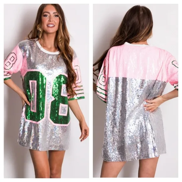 Sequin Jersey Graphic Short Sleeve Shirt Dress - Image 2
