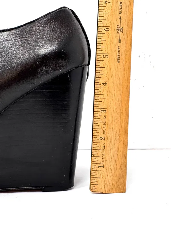COACH black leather peep toe wedge shoes, size 8.5B - Image 11