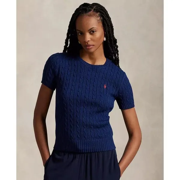 ✨Ralph Lauren Sport Women's Cable-Knit Cotton Short-Sleeve Purple Sz L Sweater✨ - Image 2