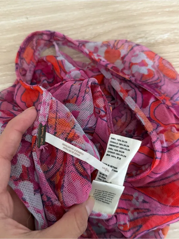 Free People Small Tell Me More Top Mesh Reversible Pink Ruch Floral Y2K Hippie - Image 6