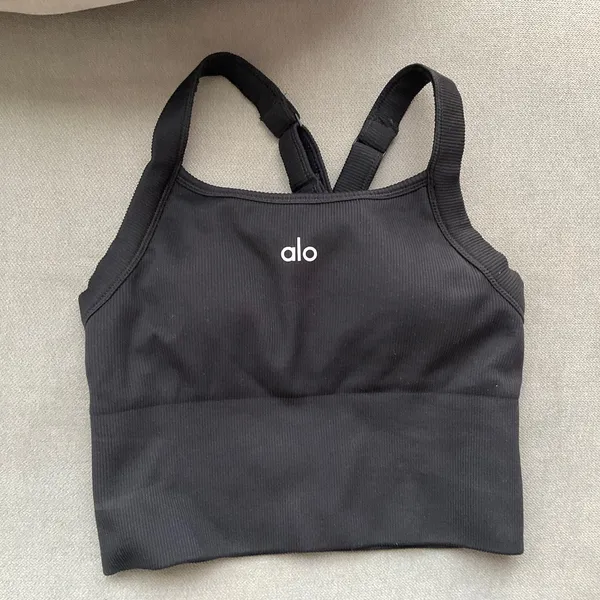 Alo Yoga Seamless Ribbed Favorite Bra Tank Black XXS - Image 2