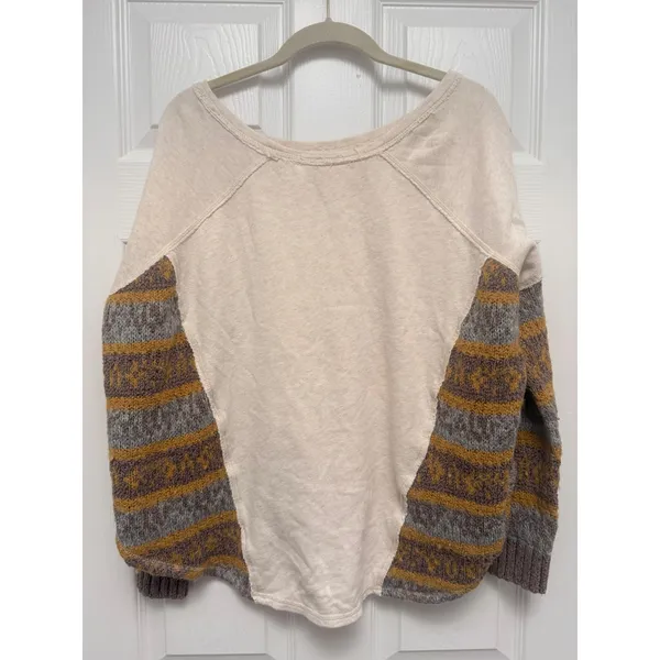 Free People Beautiful Sinner Pullover Sweater Cream Mixed Knit Striped Small - Image 2