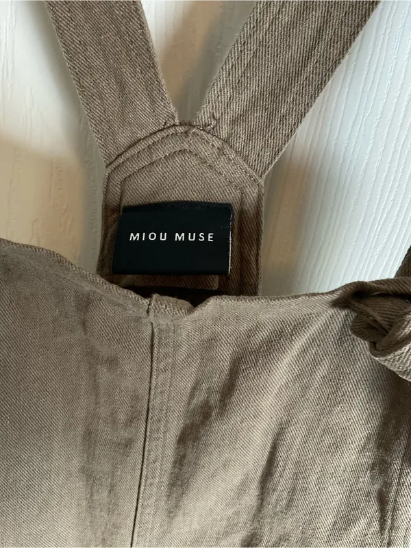Miou Muse Taupe Linen-Blend Wide-Leg Overalls - Size M Women’s - Image 5