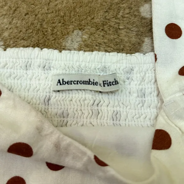 Abercrombie & Fitch BNWOT white brown polka dot crop front tie tank top women L - Image 7