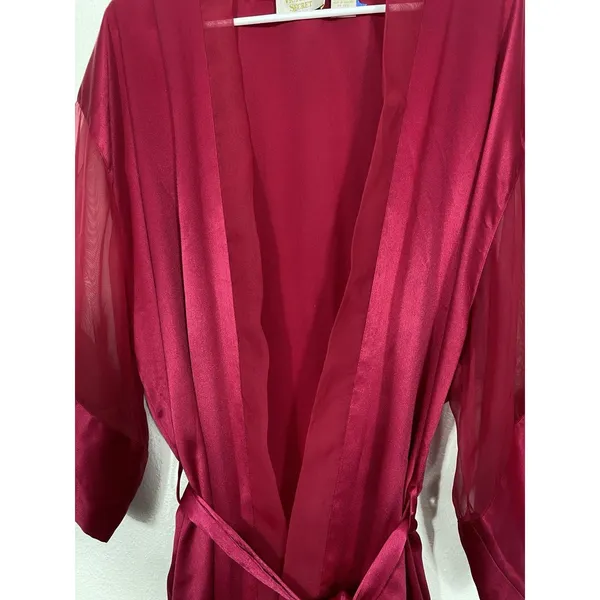 Victoria's Secret Pink Satin Sheer Sleeve Tie Waist Kimono Robe One Size - Image 6