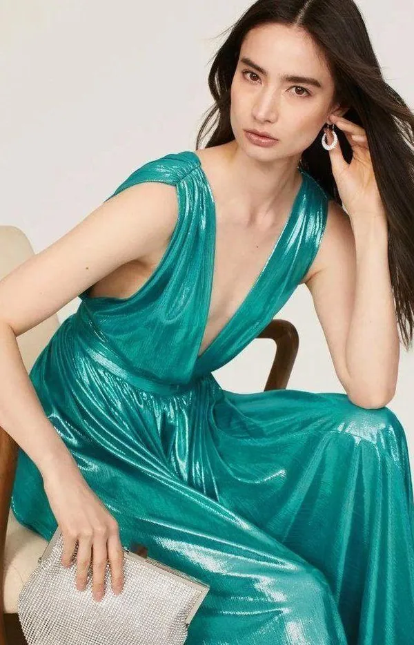 Bronx and Banco Romi Metallic Gown Blue Womens Size XS - Image 7