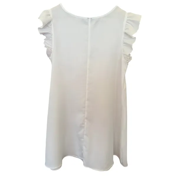 White Flutter Sleeve Shift Dress Mini Slip Ruffle Sleeve Wedding Bridal Size M - Image 3
