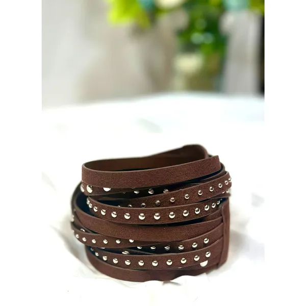 8 Other Reasons Suedette Studded Belt in Brown 43" - Image 6