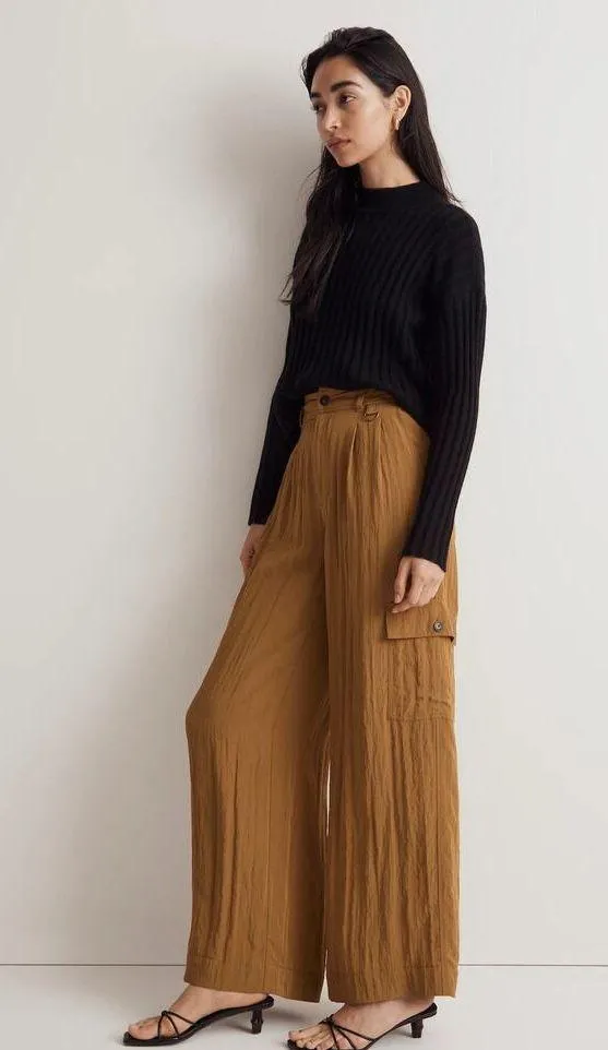 Madewell Sz 12 Olive Green Harlow Wide Leg High Rise Viscose Cargo Pants solid - Image 2