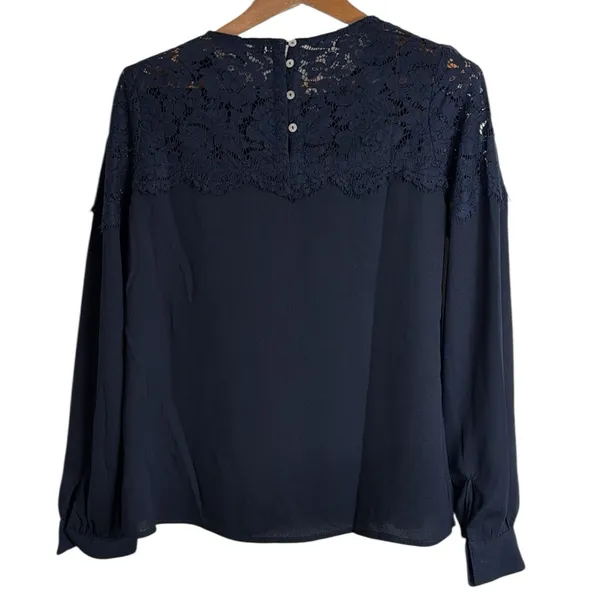 Lulu's Women’s Picture This Lace Round Neck Long Sleeve Blouse Navy size S - Image 2