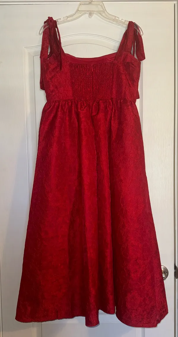 Lulus Successfully Chic Red Jacquard Pleated Tie-Strap Midi Dress - Image 5