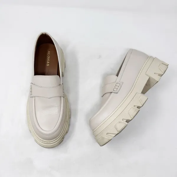 [Alohas] Cream Trailblazer Chunky Heel Penny Loafers Genuine Leather Sz 10 EU 40 - Image 3