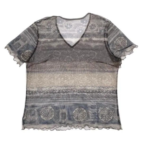 Vintage 90s Y2K Sheer Mesh Top Short Sleeves Lettuce Hem Fairy Grunge Baby Tee - Image 2