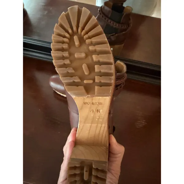 Ralph Lauren Leather Clog‎ Ankle Boots Women 40.5 Brown Excellent Boho Platform - Image 6