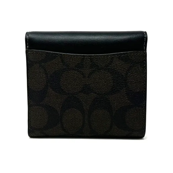 Coach Small Trifold Wallet In Blocked Signature Canvas Brown Black Leather CE930 - Image 3