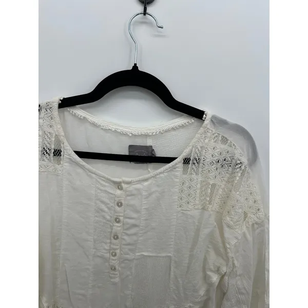 Vanessa Virginia Anthropologie White Lace Patchwork Boho Blouse XS Cottagecore - Image 5