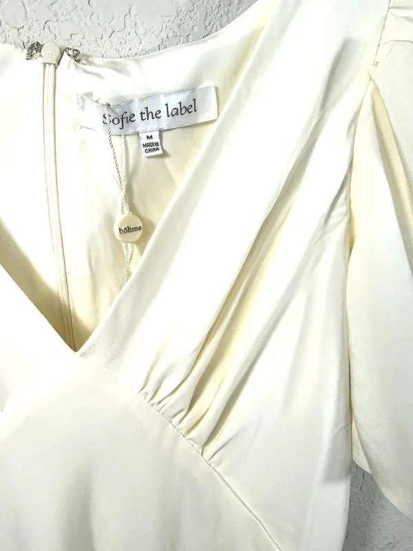 Womens Ivory Satin Puff Sleeve Maxi Dress M Bridal Sofie the Label Bohme NWOT - Image 4