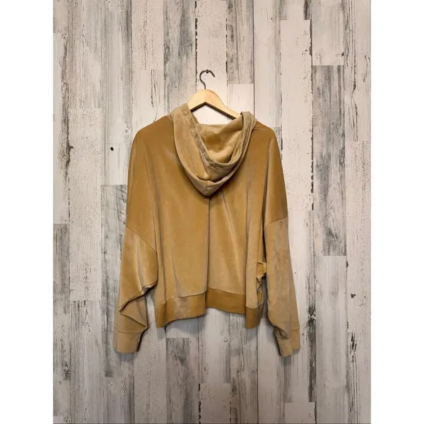 American Eagle Velour Hoodie Womens XXL Camel Beige Oversized Pullover Sweatshir - Image 2
