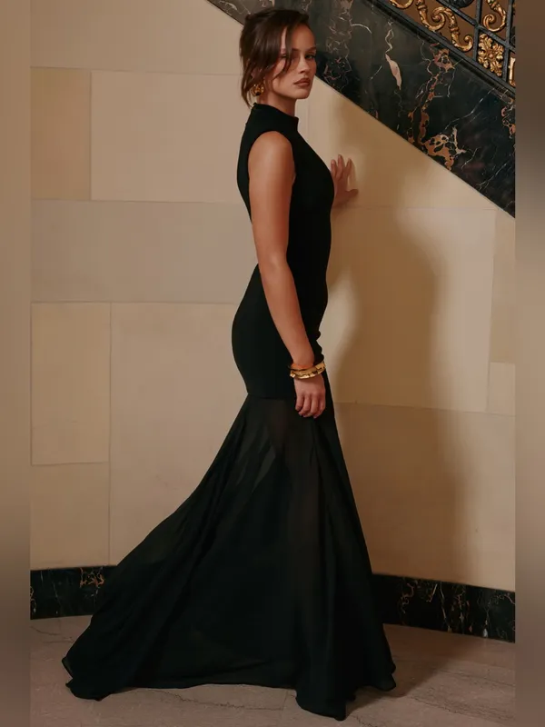House of CB Raphaella Black Keyhole Sheer Maxi Dress Size M NWOT - Image 16