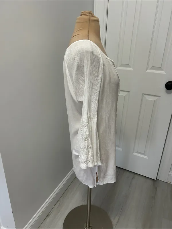 Solitaire Swim White Gauze Lace Cover Up Top - Image 4