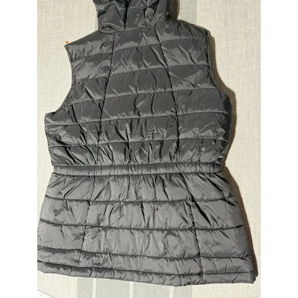 Womens Black Quilted Puffer Vest Hooded Full Zip large‎ Jacket Cinched Waist - Image 5
