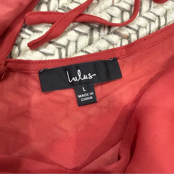 NWOT Lulus Loving Aura Coral Red Smocked Long Flutter Sleeve Top - Image 5