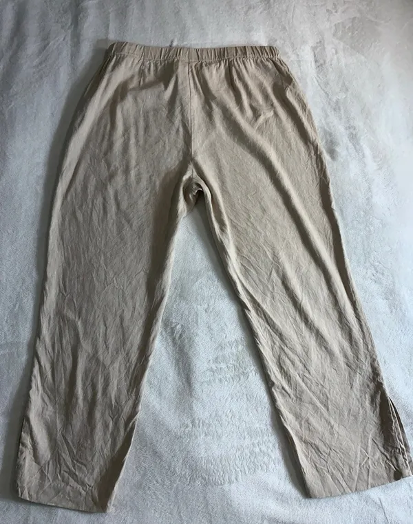 J Jill Linen Stretch Flat Flat Front Beige Pants Elastic Waist Large - Image 4