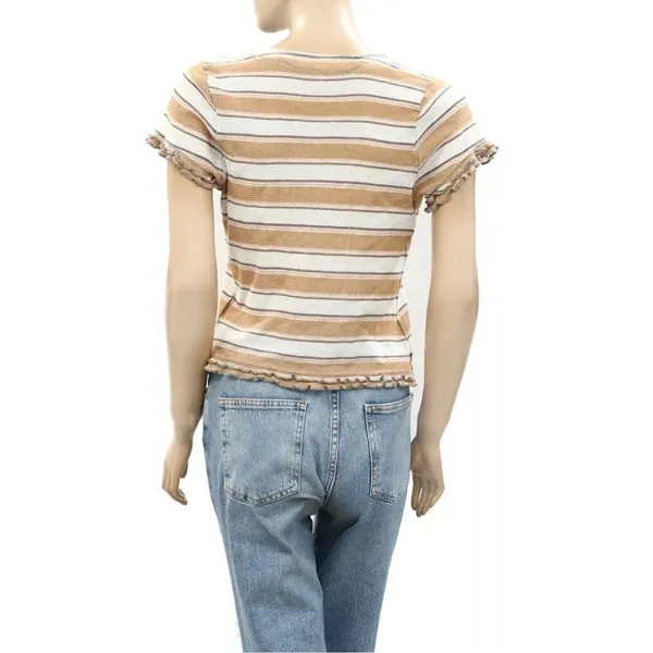 NWT Free People Garner Tee Shirt Top Striped Ruffle Short Sleeve Size Small - Image 7